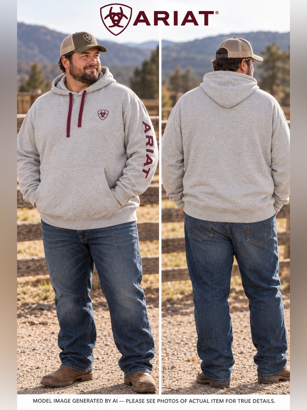 Ariat Men’s 3XL Logo Pullover Hoodie Western Ranch Rodeo Casual Sweatshirt